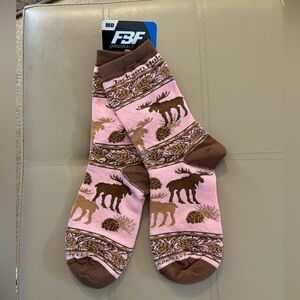 🧦🧦Pink and Brown Ladies Moose Socks-Jackson Hole WY. Sz. Sm-Med “NWT” 🫎🫎